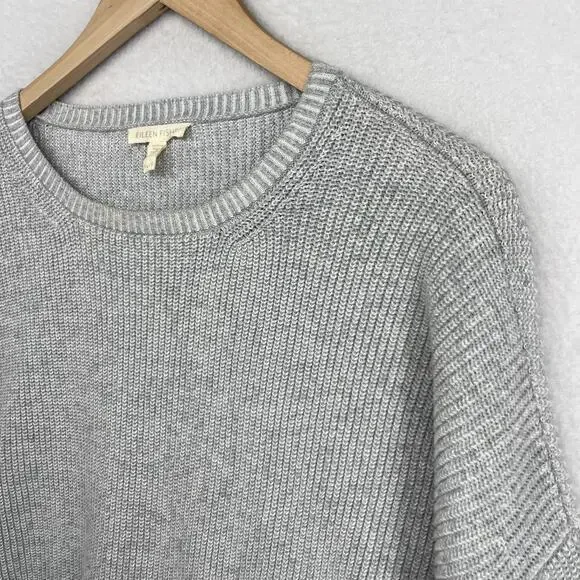 EILEEN FISHER Sweater XL Organic Cotton Shaker Knit Stitch Dolman Sleeve Gray - Picture 8 of 14